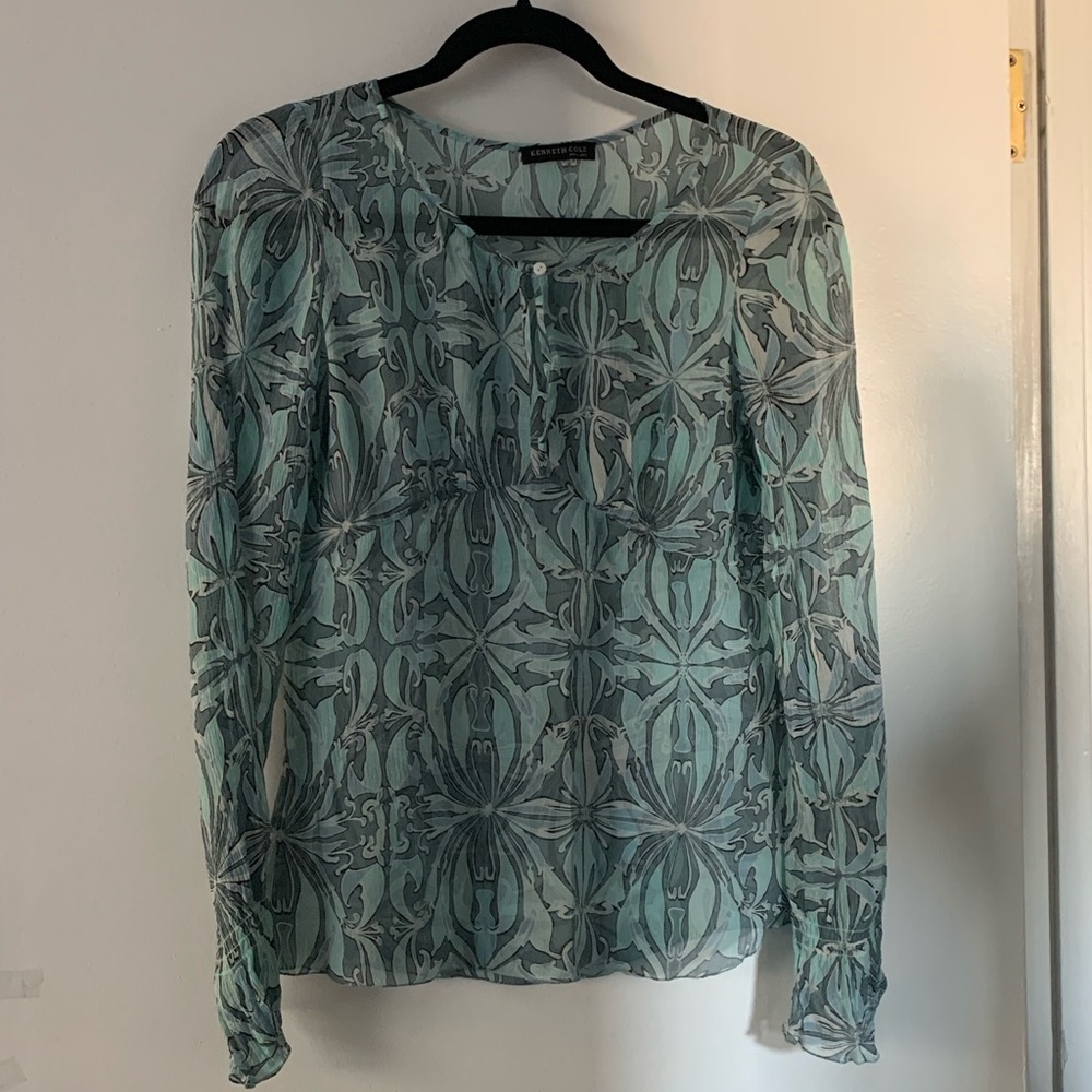 Kenneth Cole New York Gauzy Long Sleeve Sheer Blouse